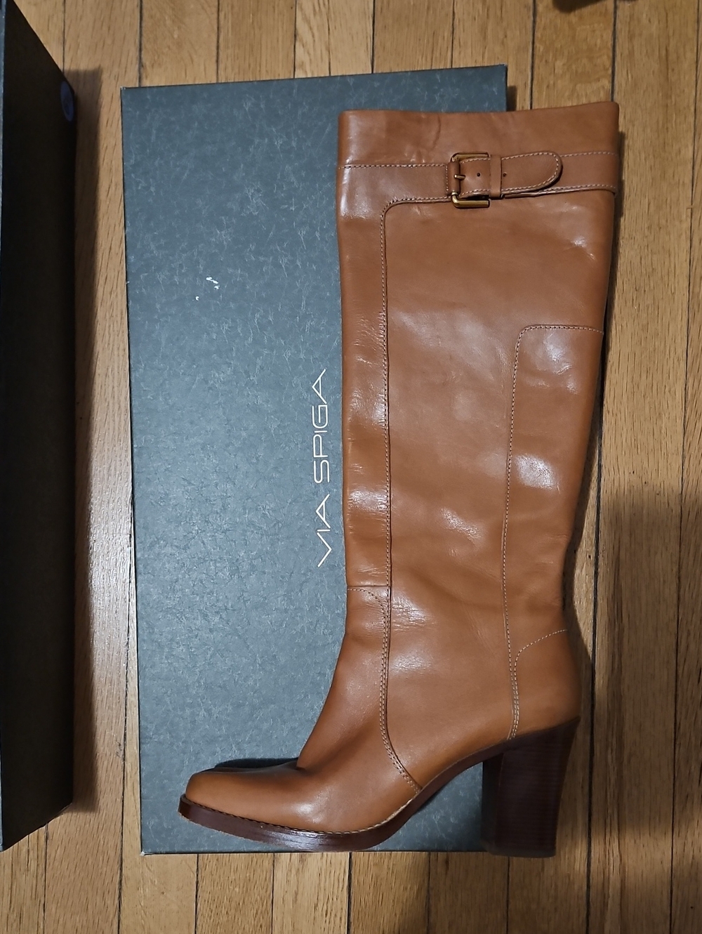 Best Color For This Fall...Via Spiga Cognac Leather Knee-High Boot with Buckle